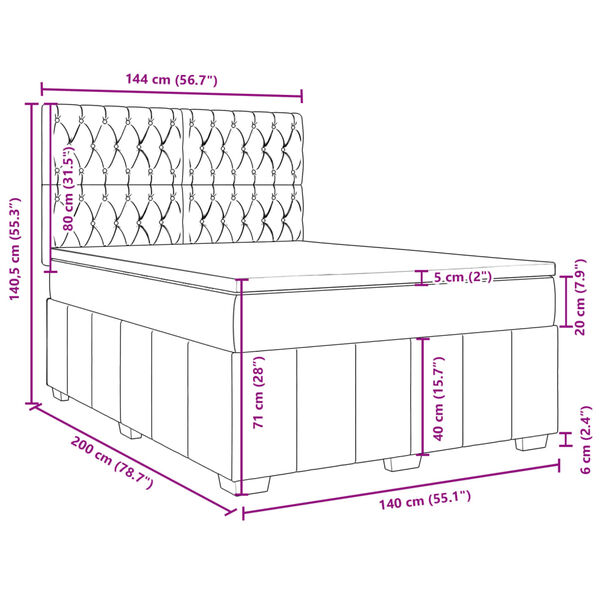 vidaXL Κρεβάτι Boxspring με Στρώμα Σκούρο Γκρι 140x200 εκ Υφασμάτινο