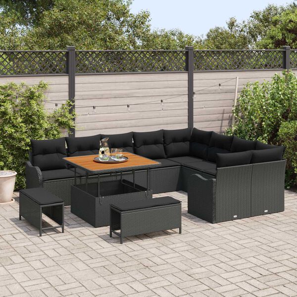 vidaXL Σετ Καναπέ Κήπου 12 pcs Μαύρο συνθετικό ρατάν