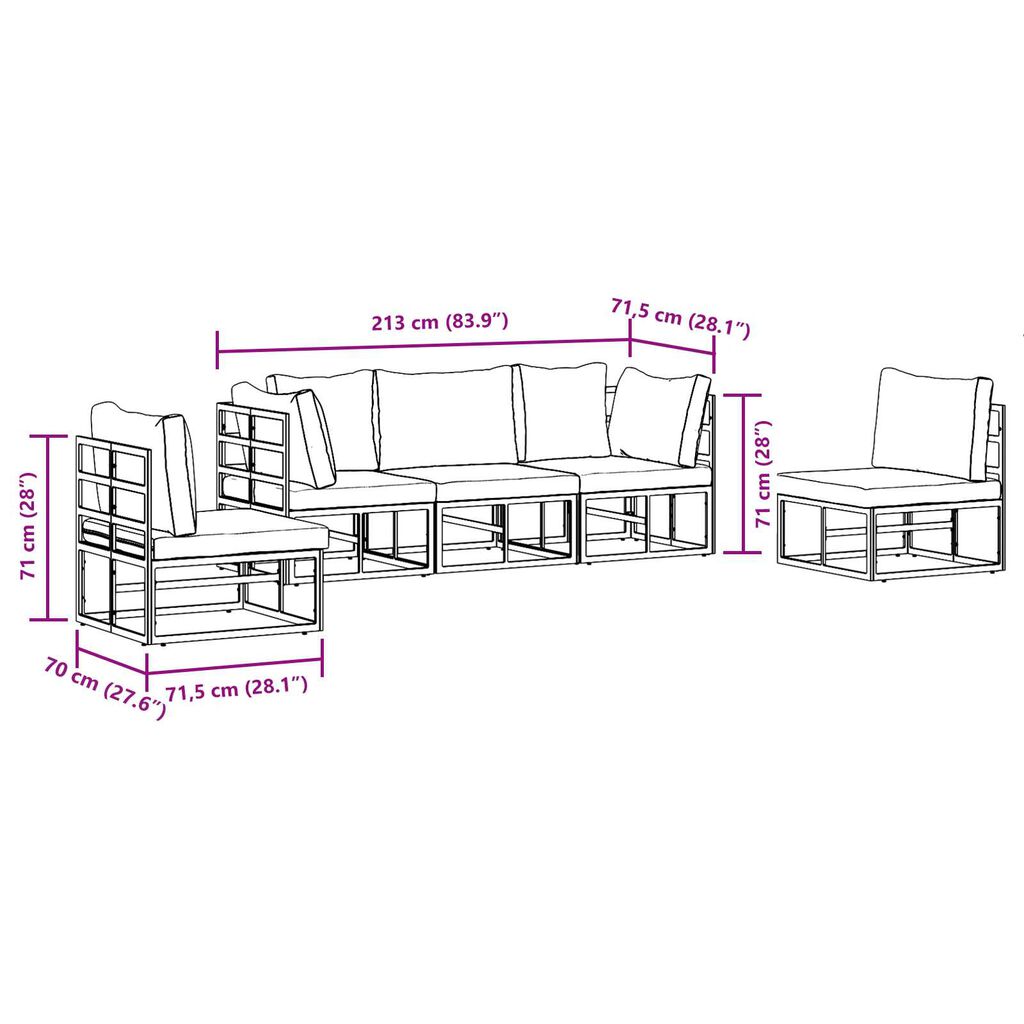 vidaXL Σετ Καναπέ Κήπου 5 pcs Μαύρο 213 x 71.5 x 71 εκ. Αλουμίνιο