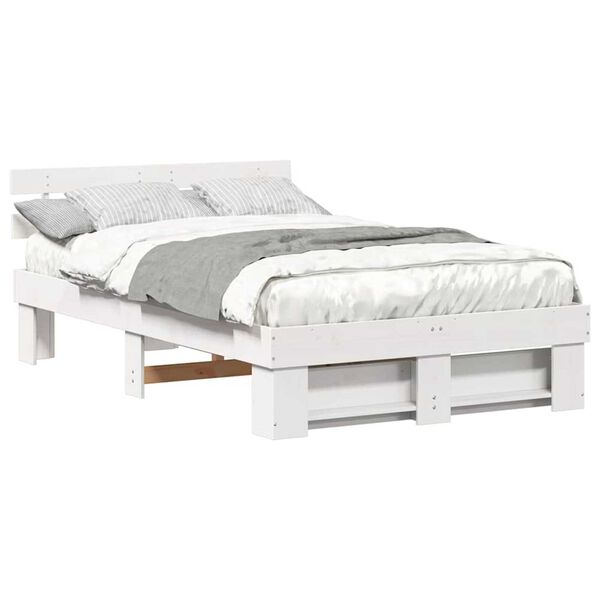 vidaXL Σκελετός Κρεβατιού Λευκό 140 x 190 cm Μασίφ ξύλο πεύκου