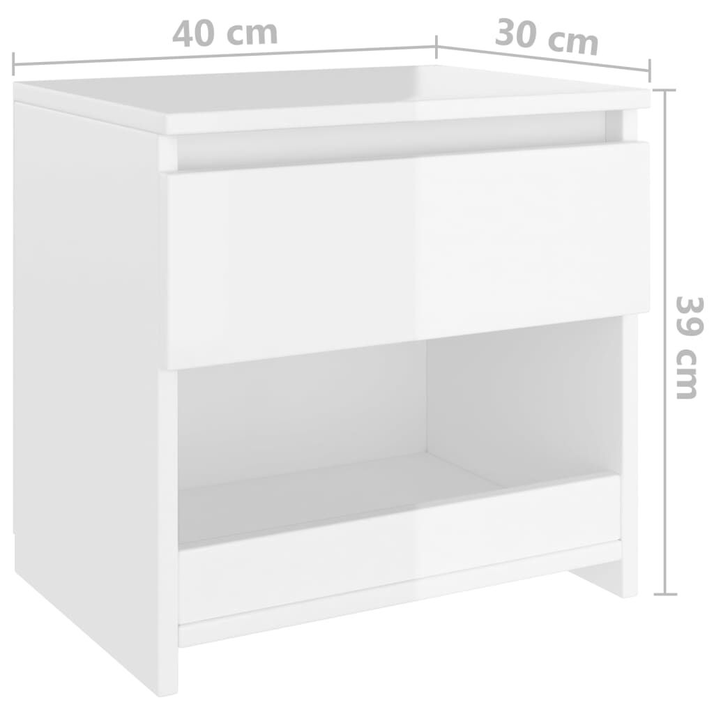 vidaXL Κομοδίνα 2 τεμ. Γυαλιστερό Λευκό 40 x 30 x 39 εκ. Επεξ. Ξύλο