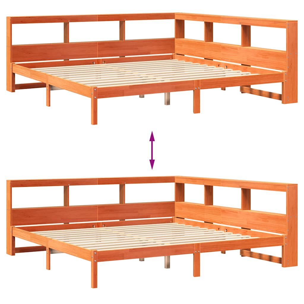 vidaXL Κρεβάτι Βιβλιοθήκη Χωρίς Στρώμα 180x200 εκ Μασίφ Ξύλο Πεύκου
