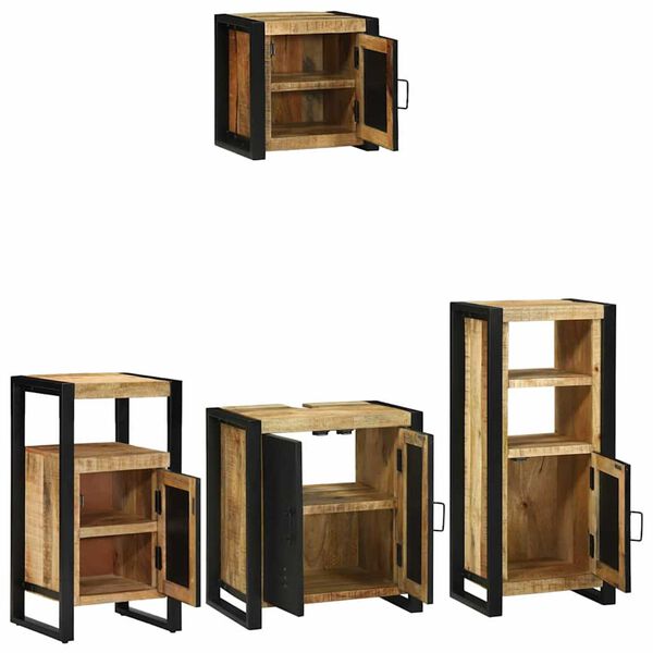 vidaXL Σετ Επίπλων Μπάνιου με ράφι 4 pcs Καφέ Στερεό ξύλο μάνγκο