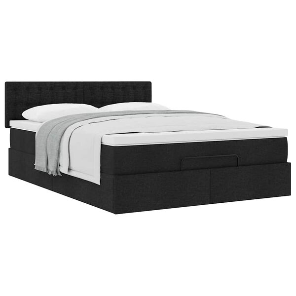 vidaXL Οθωμανικό κρεβάτι με στρώμα Μαύρο 140x190cm Ύφασμα