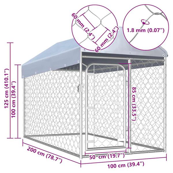 vidaXL Κλουβί Σκύλου Εξωτερικού Χώρου 200 x 100 x 125 εκ. με Στέγαστρο