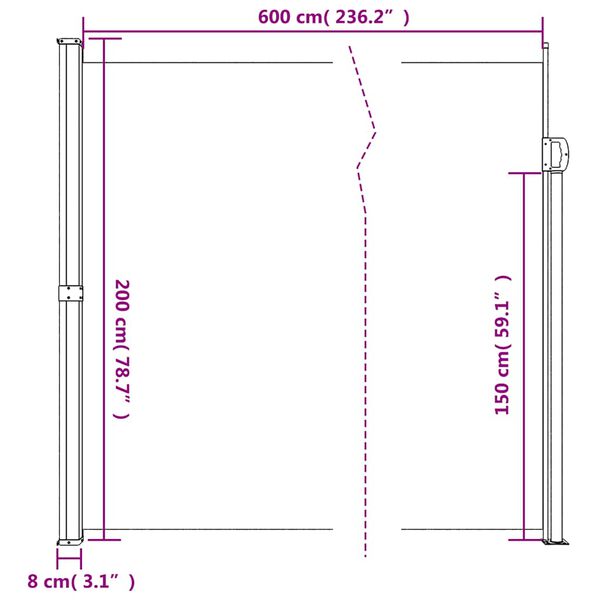 vidaXL Σκίαστρο Πλαϊνό Συρόμενο Ανθρακί 200 x 600 εκ.
