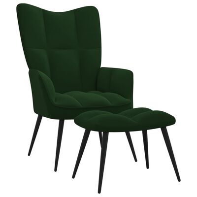 vidaXL Πολυθρόνα Relax Σκούρο Πράσινο Βελούδινη με Σκαμπό