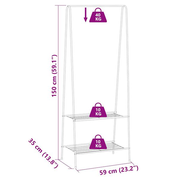 vidaXL Κρεμάστρα Ρούχων Δαπέδου Μαύρη 59 x 35 x 150 εκ.