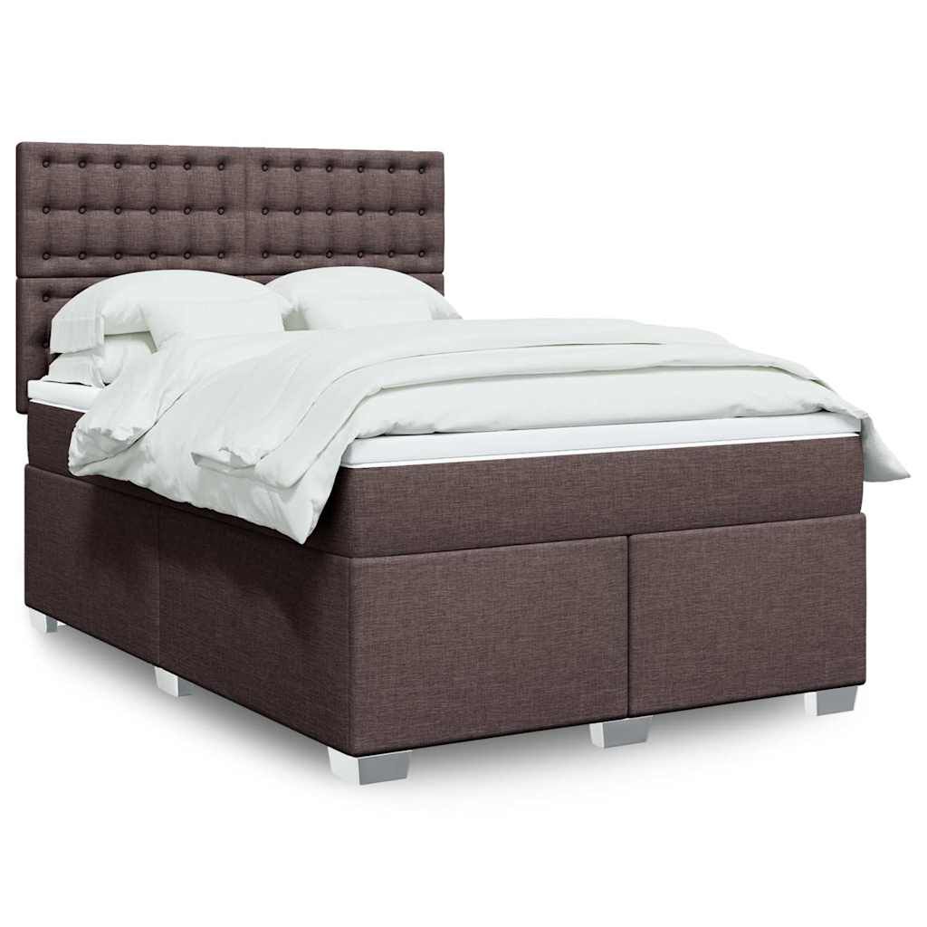 vidaXL Κρεβάτι Boxspring με Στρώμα Σκούρο Καφέ 140x190 εκ. Υφασμάτινο