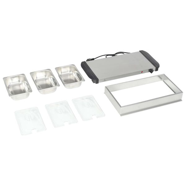 vidaXL Μπουφές Σερβιρίσματος 200 W 3 x 1,5 Λίτρο από Ανοξείδωτο Ατσάλι