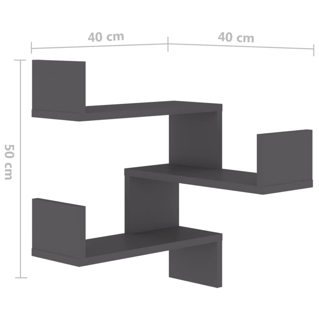 vidaXL Γωνιακή Ραφιέρα Τοίχου Γκρι 40 x 40 x 50 εκ. από Επεξ. Ξύλο