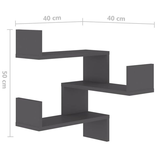 vidaXL Γωνιακή Ραφιέρα Τοίχου Γκρι 40 x 40 x 50 εκ. από Επεξ. Ξύλο