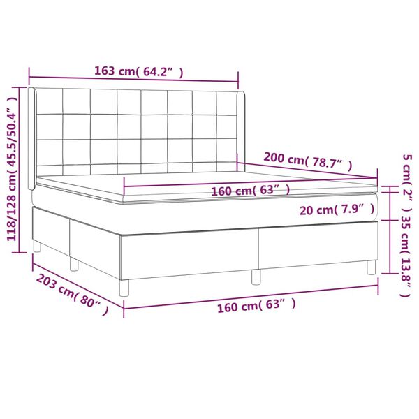 vidaXL Κρεβάτι Boxspring με Στρώμα Μαύρο 160x200 εκ. Βελούδινο