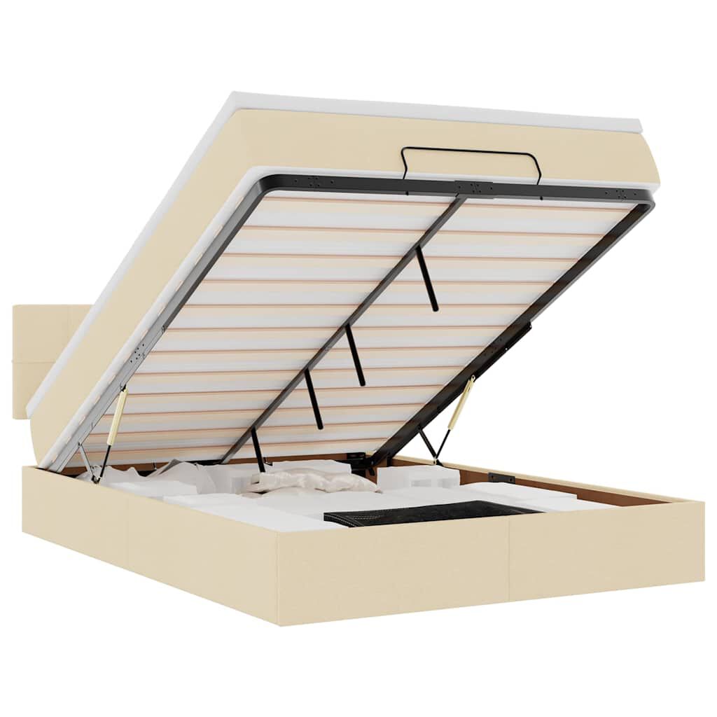 vidaXL Οθωμανικό κρεβάτι με στρώμα & LEDs Cream 140x200 cm Ύφασμα