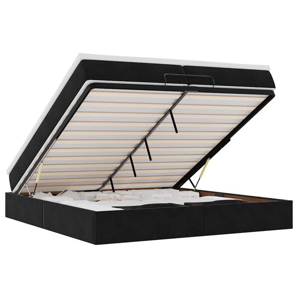 vidaXL Οθωμανικό κρεβάτι με στρώματα Μαύρο 200x200cm Velvet