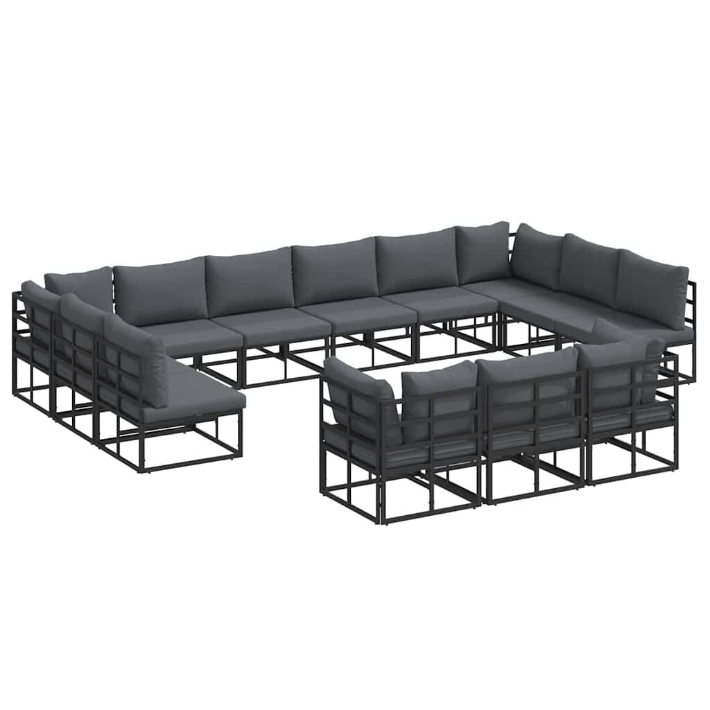 vidaXL Σετ Καναπέ Κήπου με μαξιλάρι 13 pcs Μαύρο Αλουμίνιο
