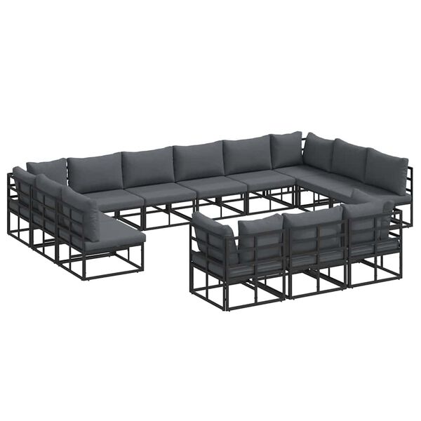 vidaXL Σετ Καναπέ Κήπου με μαξιλάρι 13 pcs Μαύρο Αλουμίνιο