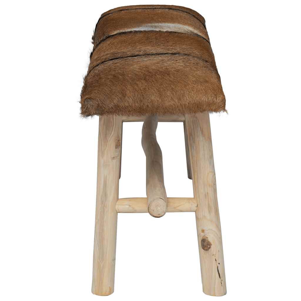vidaXL Παγκάκι από Γνήσιο Δέρμα / Ξύλο Teak