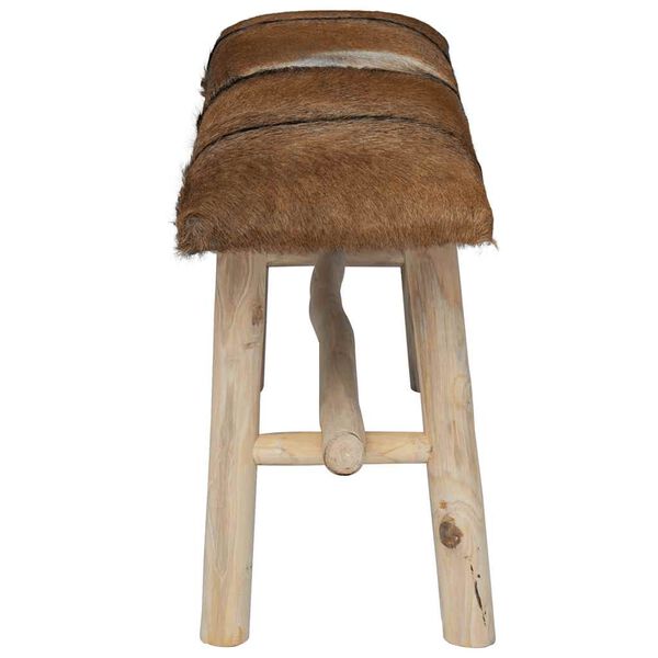 vidaXL Παγκάκι από Γνήσιο Δέρμα / Ξύλο Teak
