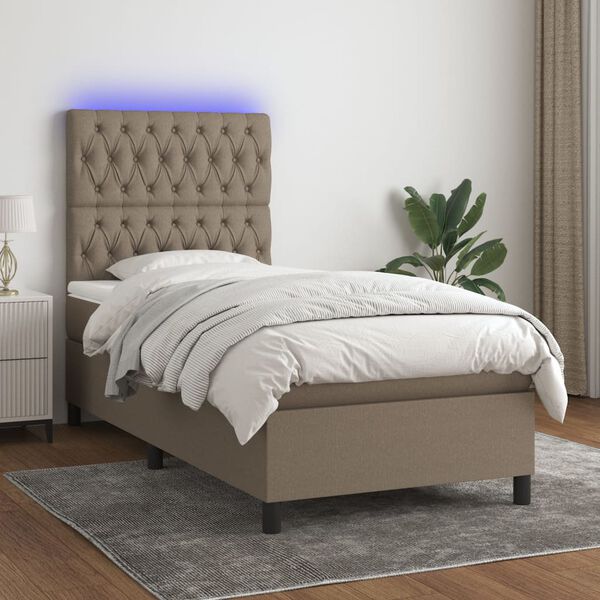 vidaXL &Kappa;&rho;&epsilon;&beta;ά&tau;&iota; Boxspring &mu;&epsilon; &Sigma;&tau;&rho;ώ&mu;&alpha; & LED Taupe 90x190 &epsilon;&kappa;. &Upsilon;&phi;&alpha;&sigma;&mu;ά&tau;&iota;&nu;&omicron;