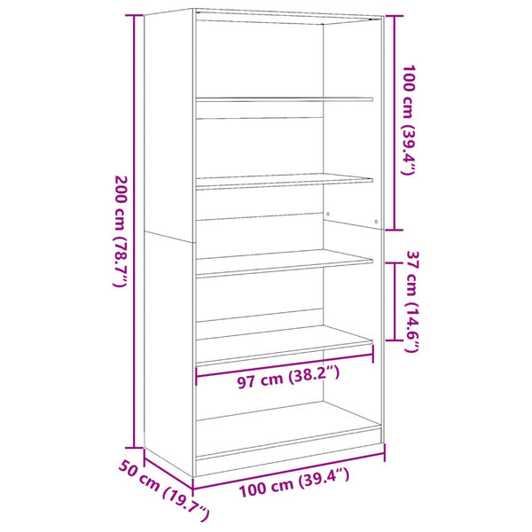 vidaXL Ντουλάπα Γκρι Sonoma 100 x 50 x 200 εκ. από Επεξεργασμένο Ξύλο