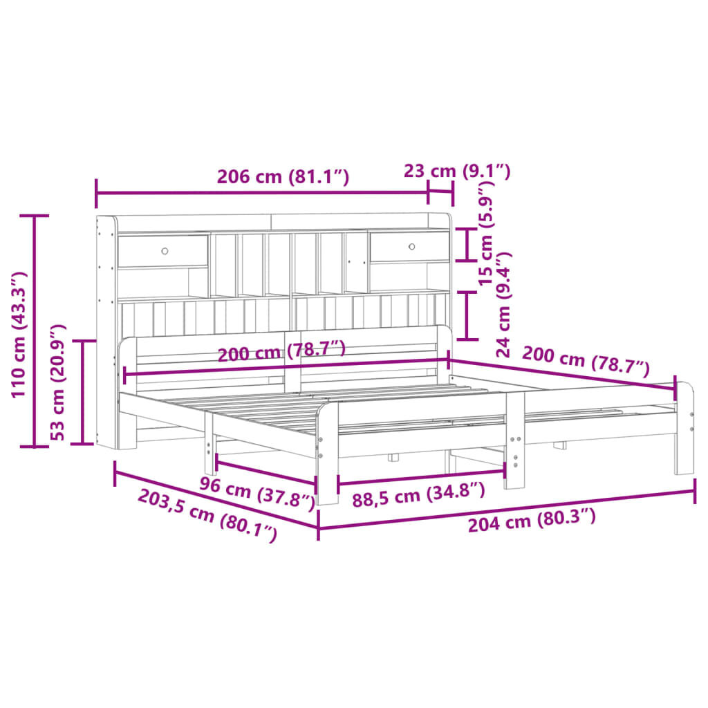 vidaXL Κρεβάτι Βιβλιοθήκη Χωρίς Στρώμα 135x190 εκ Μασίφ Ξύλο Πεύκου