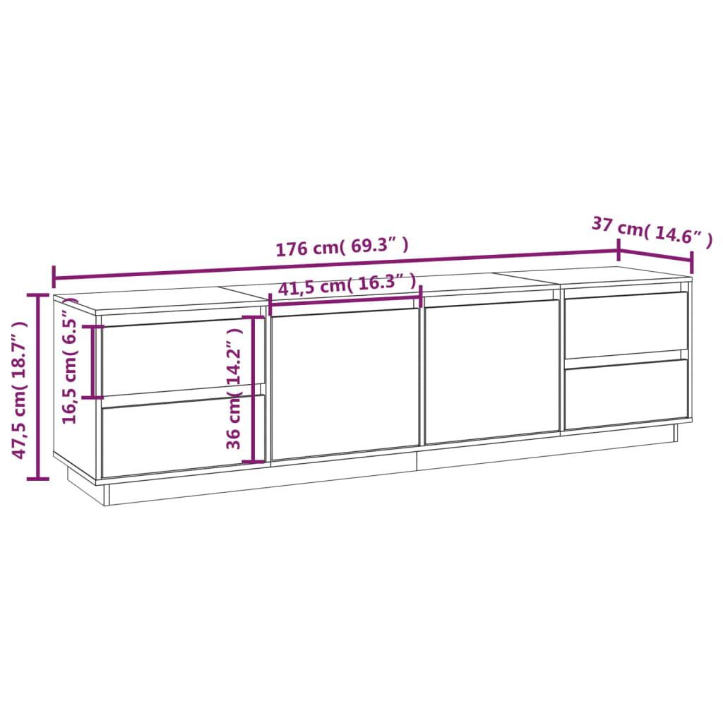 vidaXL Έπιπλο Τηλεόρασης Καφέ Μελί 176x37x47,5εκ από Μασίφ Ξύλο Πεύκου