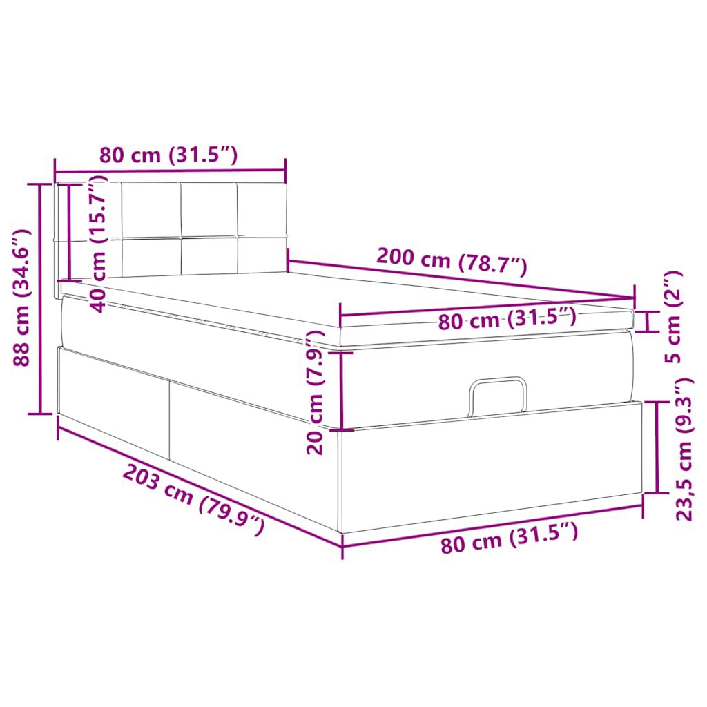 vidaXL Οθωμανικό κρεβάτι με στρώμα σκούρο γκρι 80x200cm Velvet