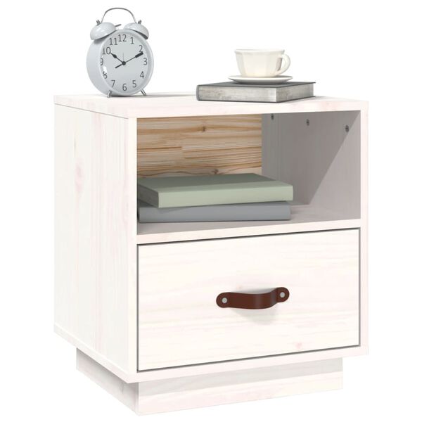 vidaXL Κομοδίνο Λευκό 40 x 34 x 45 εκ. από Μασίφ Ξύλο Πεύκου