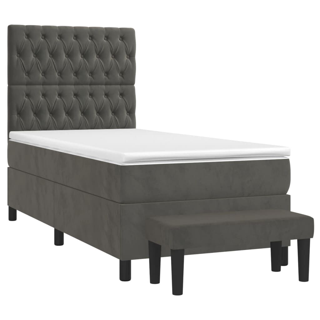 vidaXL Κρεβάτι Boxspring με Στρώμα Σκούρο Γκρι 90x190 εκ. Βελούδινο