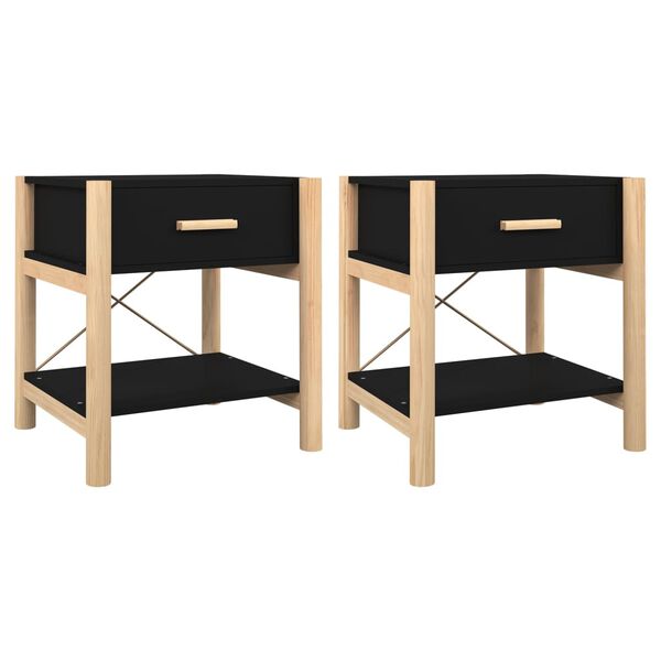 vidaXL Κομοδίνα 2 τεμ. Μαύρα 42 x 38 x 45 εκ. από Επεξεργασμένο Ξύλο