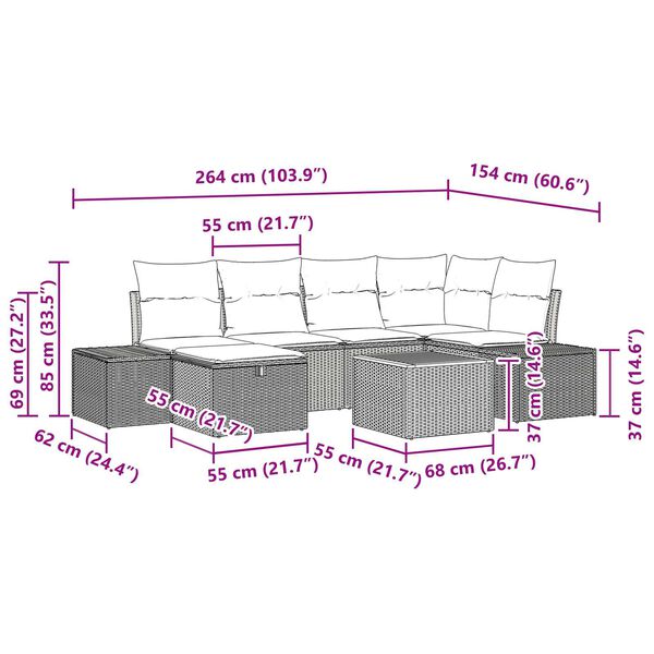 vidaXL Σετ Καναπέ Κήπου με μαξιλάρι 7 pcs Μαύρο Πολυ ράταν