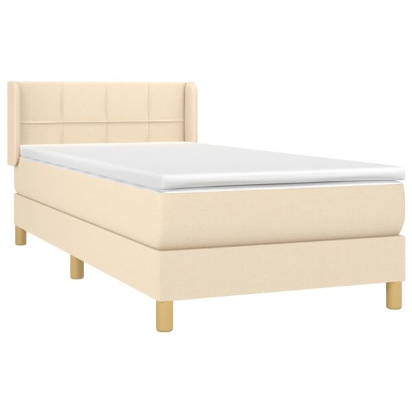 vidaXL Κρεβάτι Boxspring με Στρώμα Κρεμ 90x200 εκ.Υφασμάτινο
