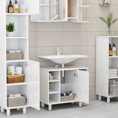 vidaXL Ντουλάπι Νιπτήρα Γυαλιστερό Λευκό 60x32x53,5 εκ. Μοριοσανίδα