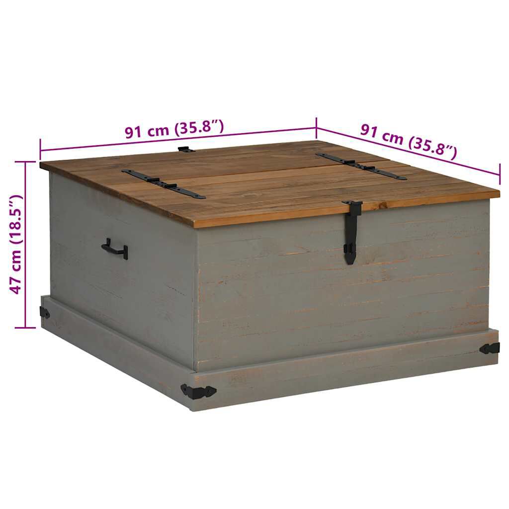 vidaXL Σεντούκι αποθήκευσης HALDEN γκρι 91x91x47 cm μασίφ ξύλο πεύκο