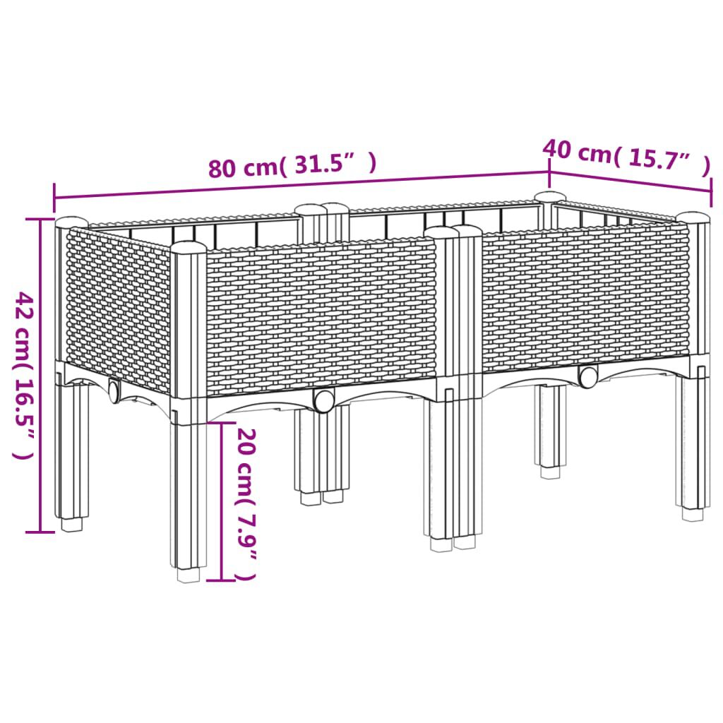 vidaXL Ζαρντινιέρα Κήπου με Πόδια Λευκή 80x40x42 εκ. Πολυπροπυλένιο