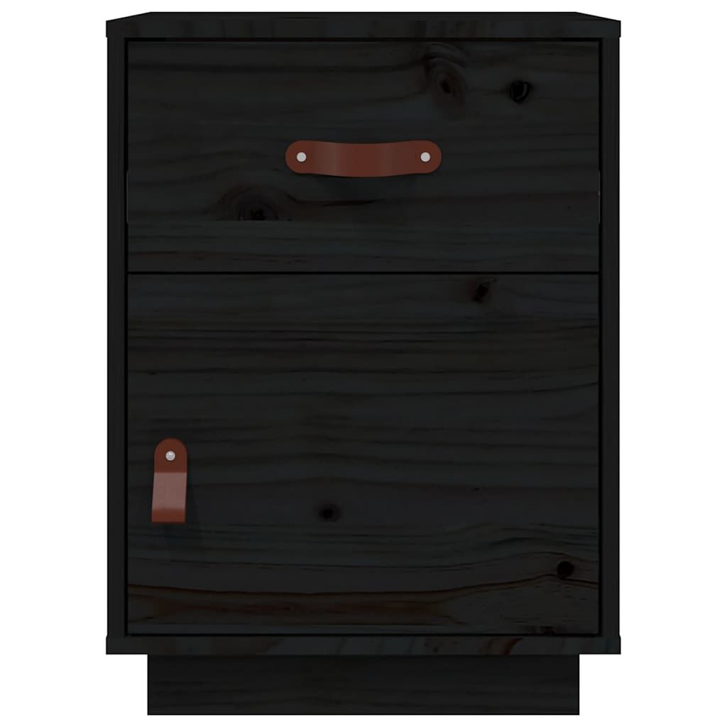 vidaXL Κομοδίνα 2 τεμ. Μαύρα40x34x55 εκ. από Μασίφ Ξύλο Πεύκου