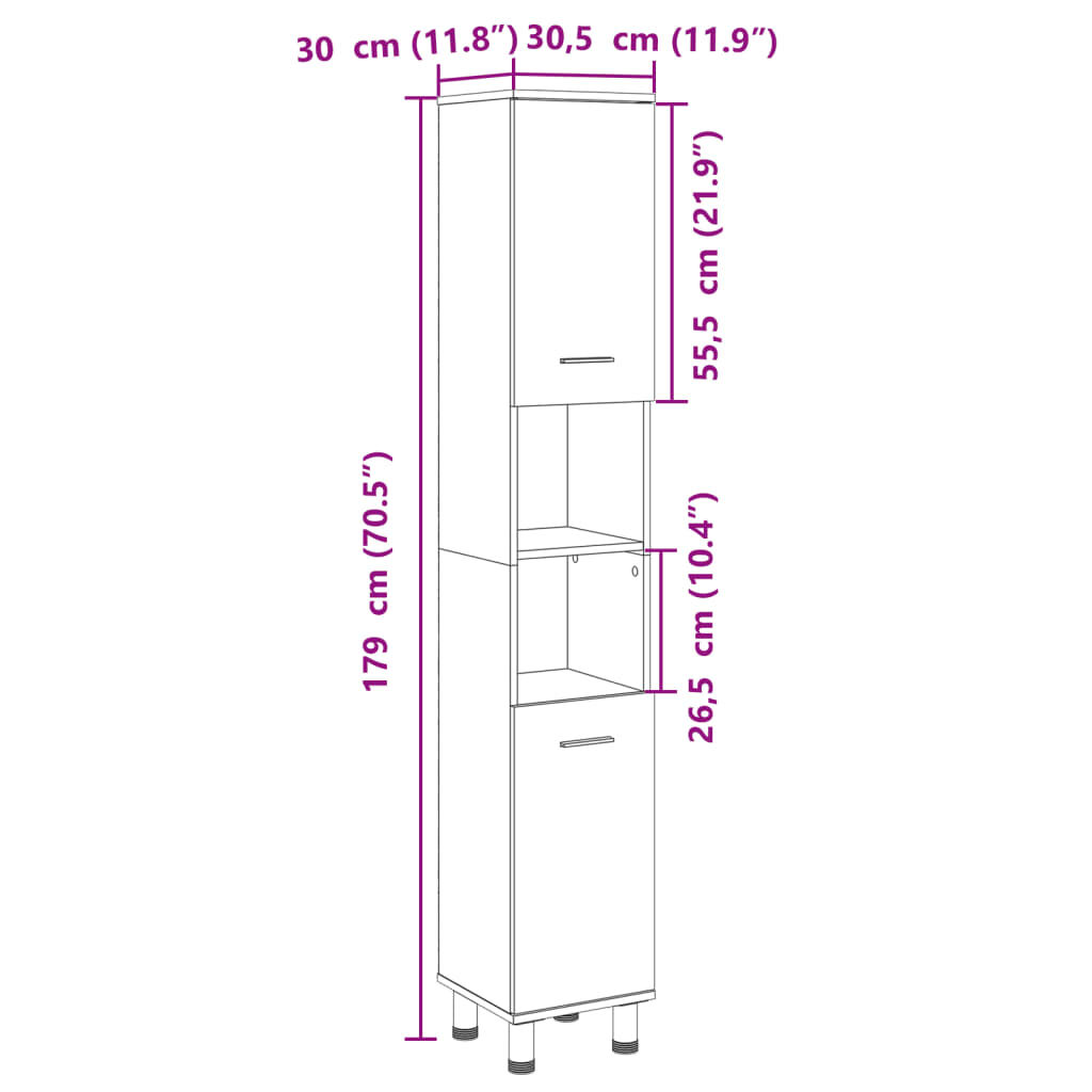 vidaXL Ντουλάπι Μπάνιου Sonoma Δρυς 30,5x30x179 εκ. από Επεξεργ. Ξύλο