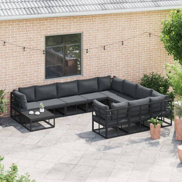 vidaXL Σετ Καναπέ Κήπου 11 pcs Μαύρο 70 x 70 x 32 εκ Αλουμίνιο