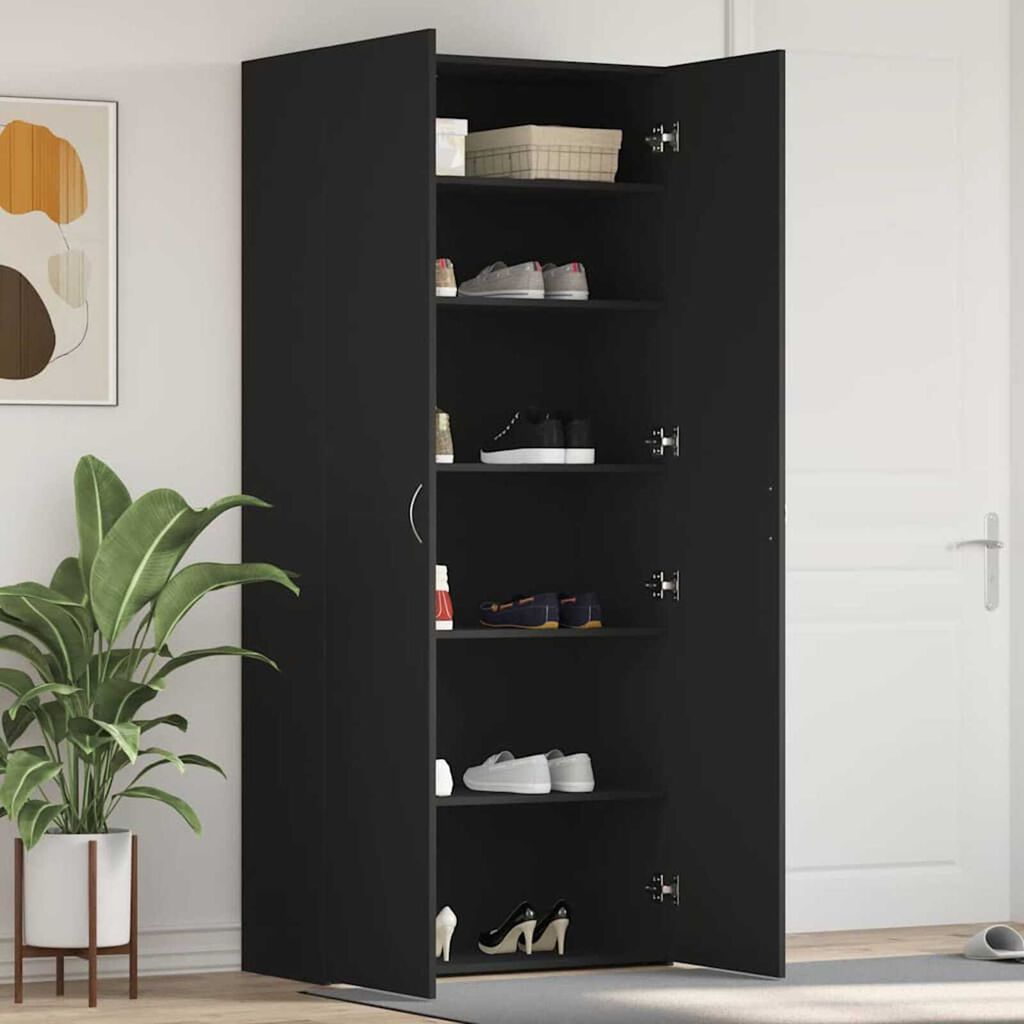 vidaXL Ντουλάπα Παπουτσιών Μαύρο 80 x 35.5 x 180 εκ Επεξεργασμένο ξύλο