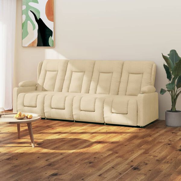 vidaXL Πολυθρόνα Μασάζ Τετραθέσια με Ποτηροθήκη Ανακλ. Κρεμ Ύφασμα.