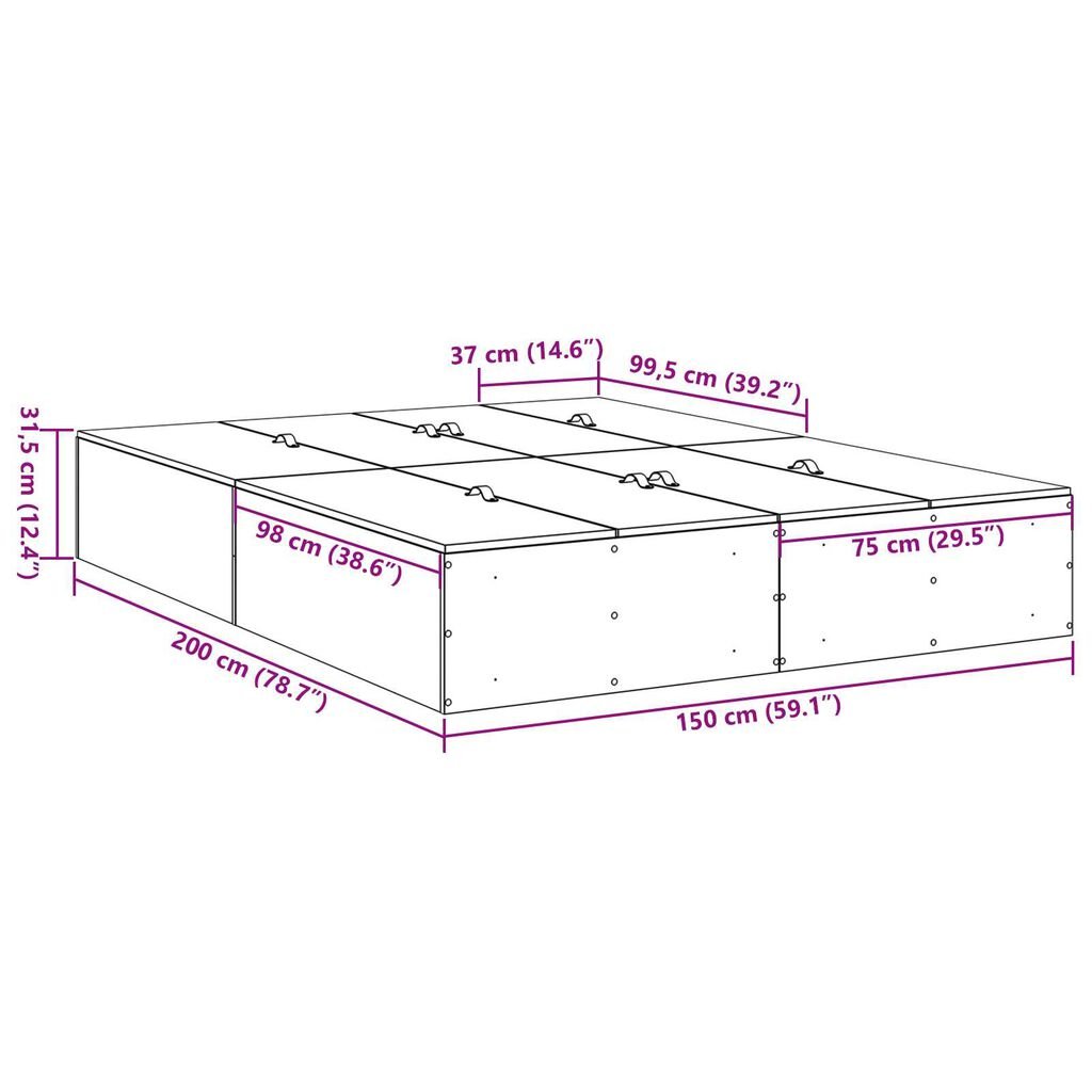 vidaXL Σκελετός Κρεβατιού Γκρι sonoma 200 x 150 x 31.5 εκ.