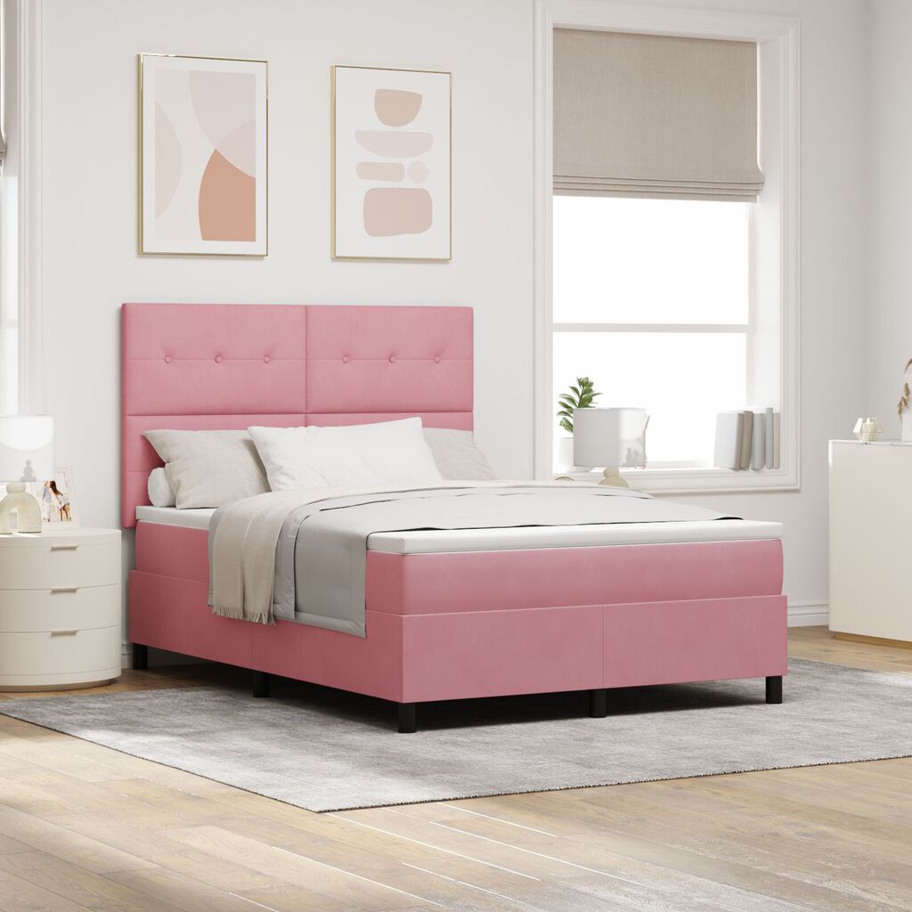 κρεβάτι Box Spring με στρώμα vidaXL Ροζ 140x200 εκ. Βελούδο