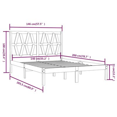 vidaXL Πλαίσιο Κρεβατιού Καφέ Μελί 140 x 200 εκ. από Μασίφ Ξύλο Πεύκου