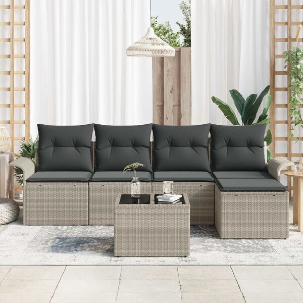 vidaXL Σετ Καναπέ Κήπου με μαξιλάρι 6 pcs Ανοιχτό γκρι Πολυ ράταν