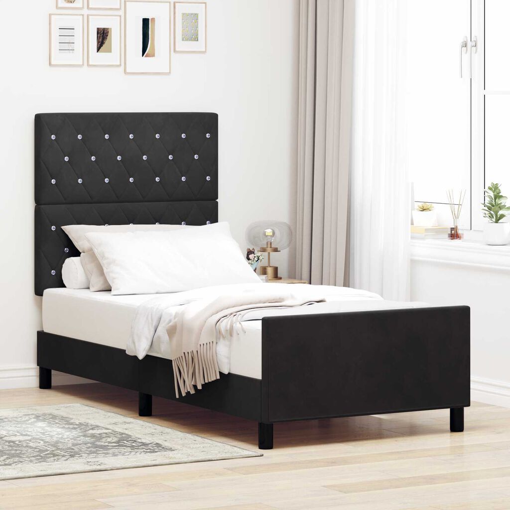 vidaXL Σκελετός Κρεβατιού με κεφαλάρι Μαύρο 100 x 200 cm Βελούδο