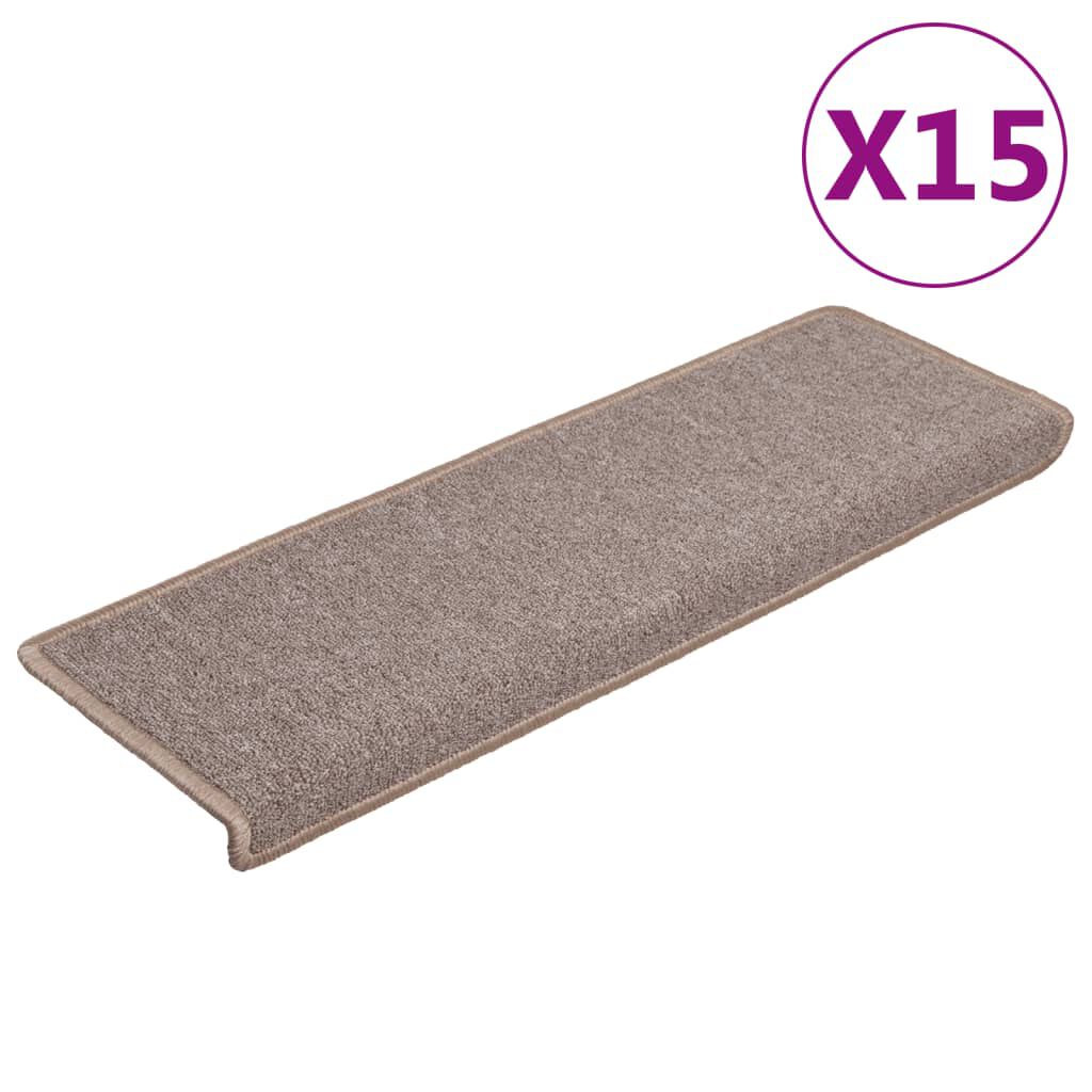 vidaXL Πατάκια Σκάλας Μοκέτα 15 τεμ. Ανοιχτό Καφέ 65x21x4 εκ.