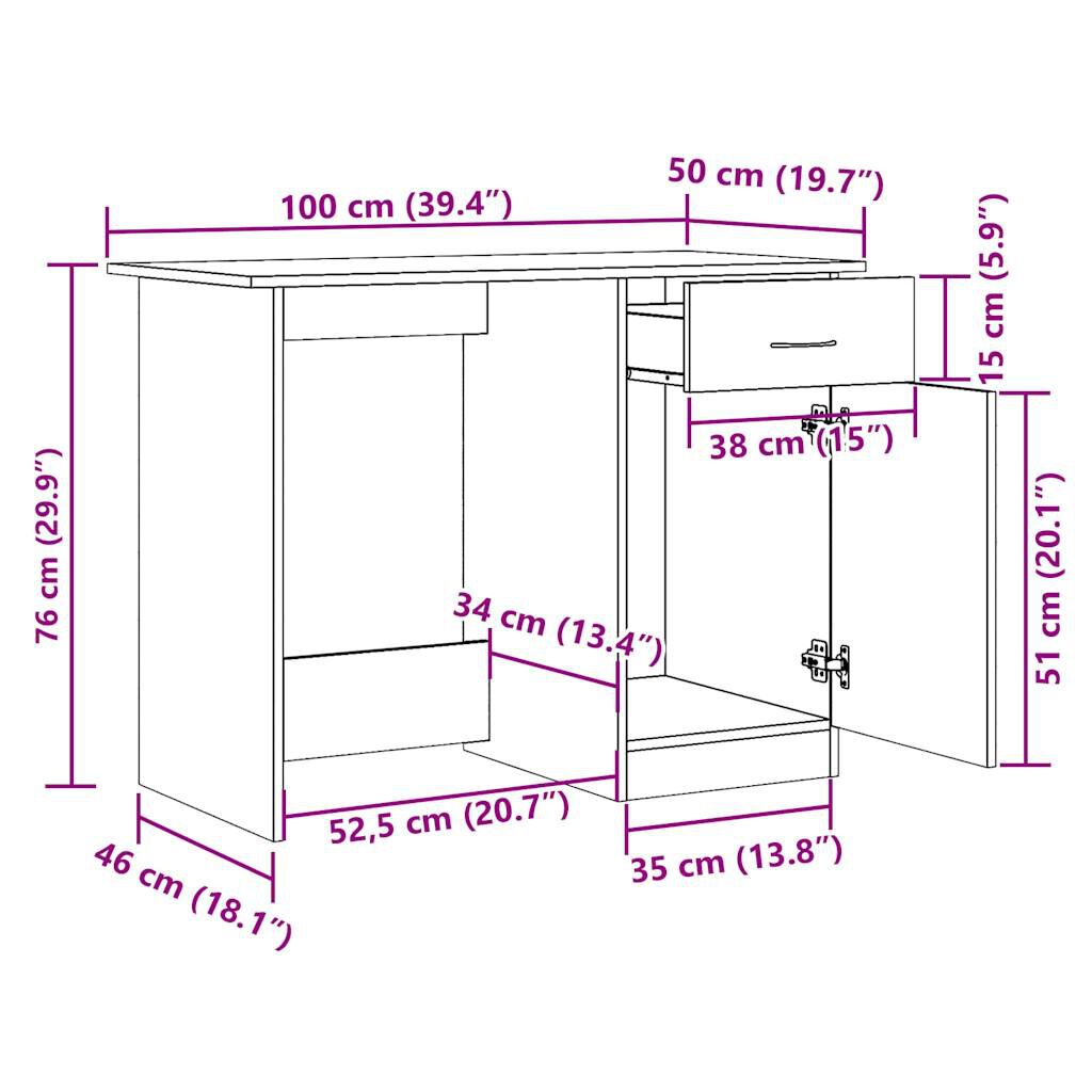 vidaXL Γραφείο Όψη Παλαιού Ξύλου 100x50x76 εκ. από Επεξεργασμένο Ξύλο