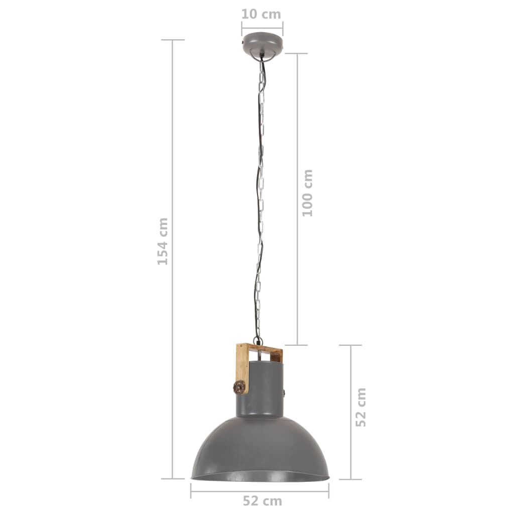 vidaXL Φωτιστικό Industrial Στρογγυλό 25 W Γκρι 52 εκ. Ξύλο Μάνγκο Ε27