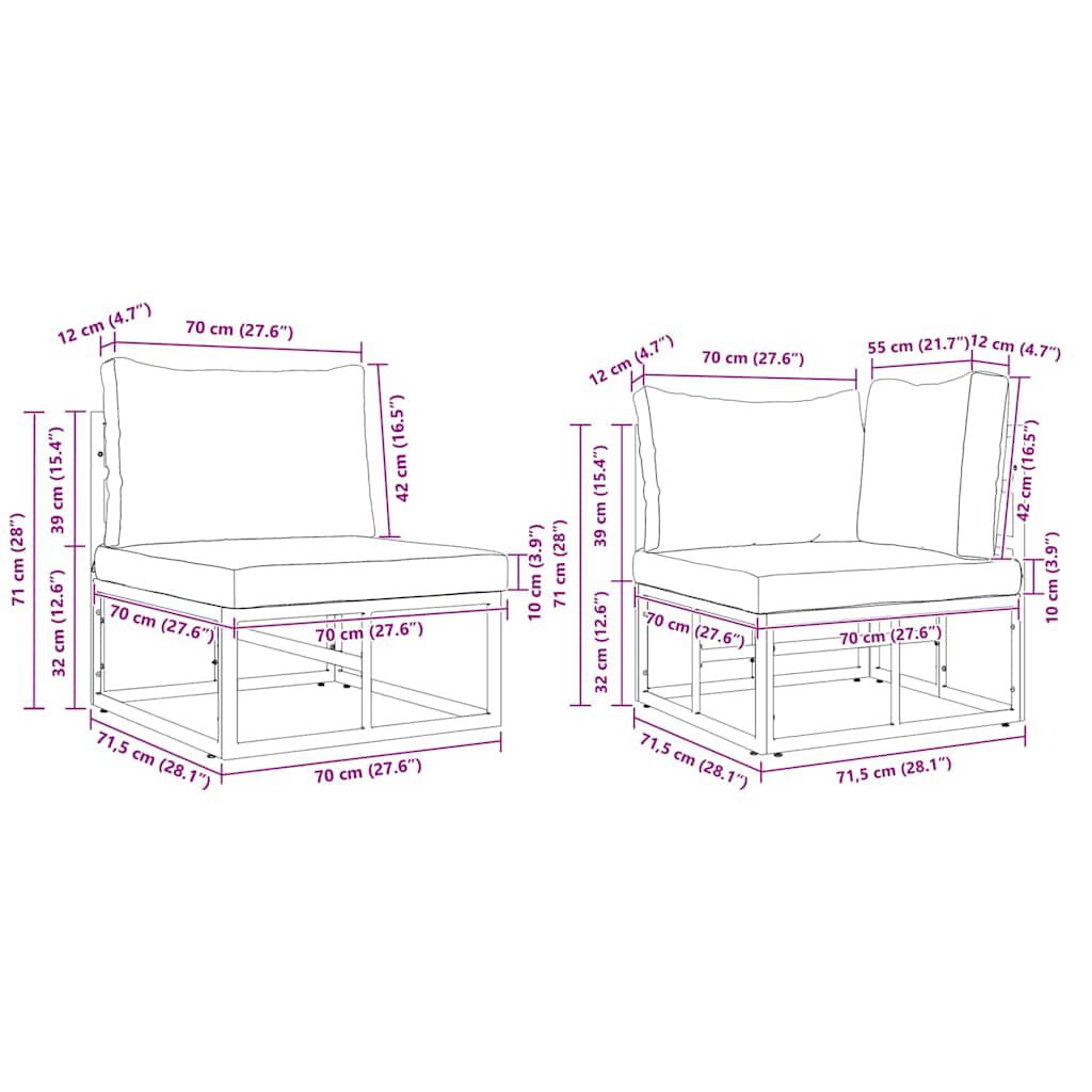 vidaXL Σετ Καναπέ Κήπου με μαξιλάρι 13 pcs Μαύρο Αλουμίνιο